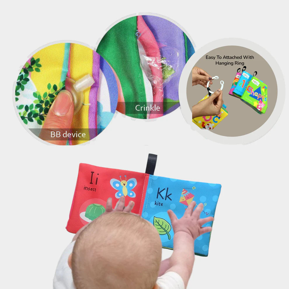 Fabrify 4-in-1 Baby Learning Book Set – Crinkle Sound, Washable & Safe material with Hook Ring