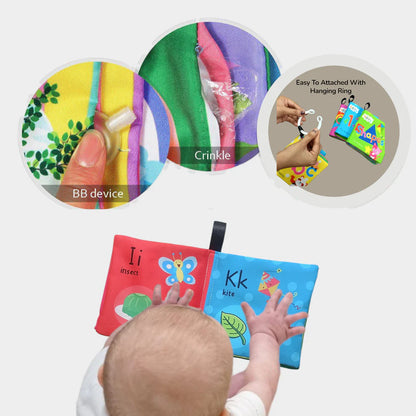 Fabrify 4-in-1 Baby Learning Book Set – Crinkle Sound, Washable & Safe material with Hook Ring